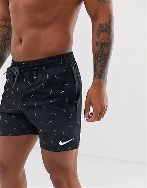 nike swimming lap schwarze badeshorts mit swoosh-print ness9436-001|Nike Swoosh Link 5” Printed Swim Short .